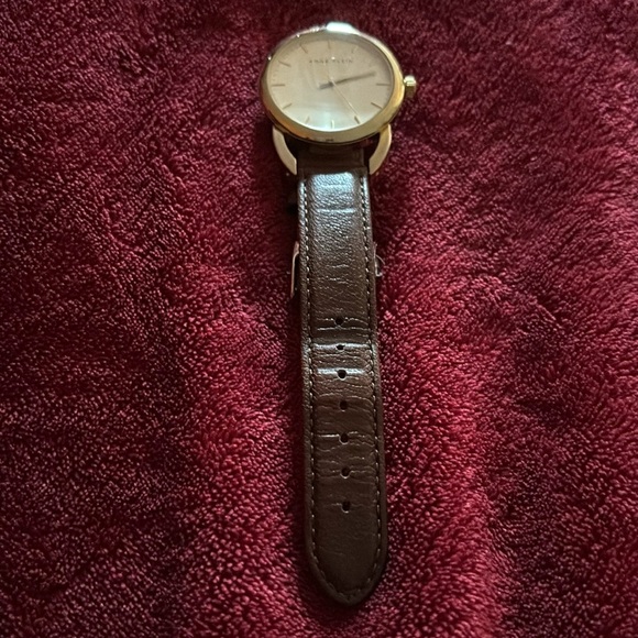 Anne Klein Genuine brown leather Strap Logo Dial gold tone wristwatch - Picture 2 of 13